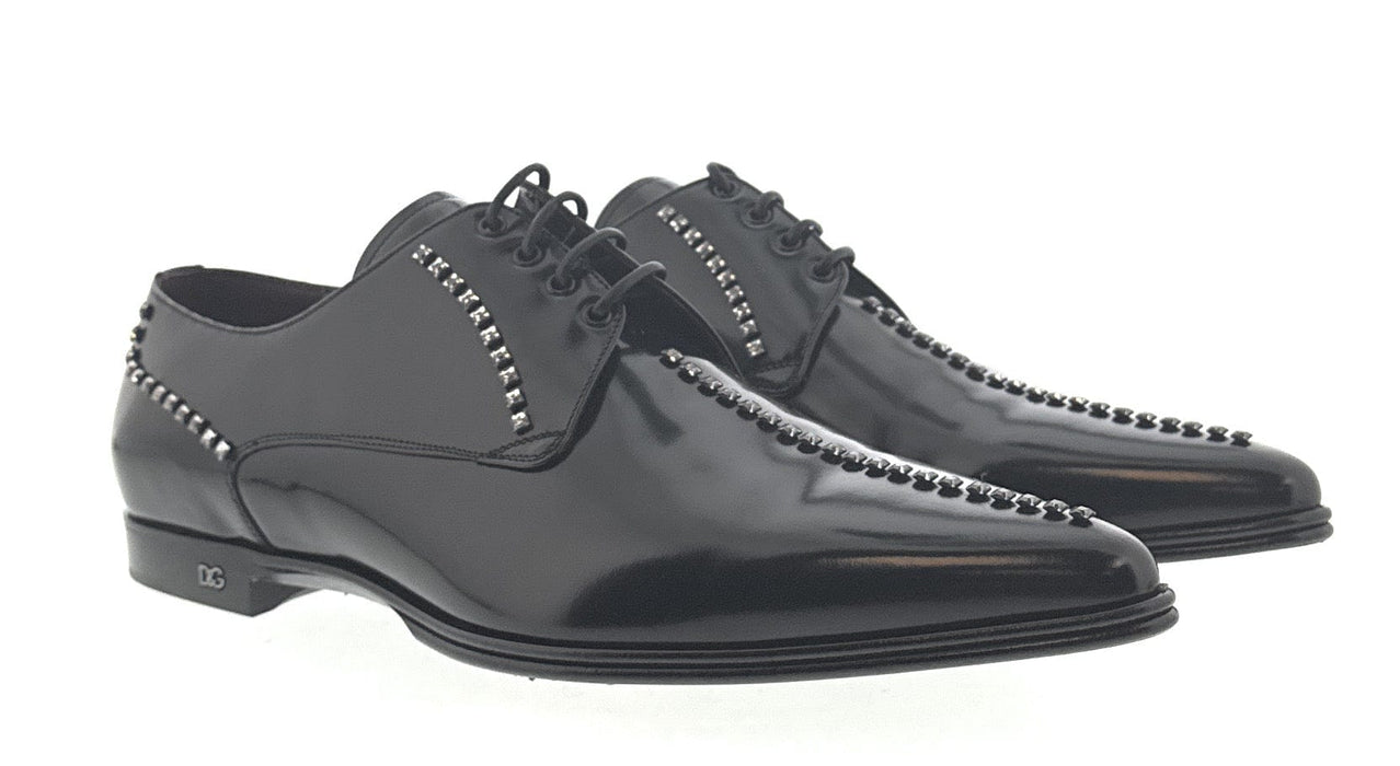 Dolce & Gabbana Men's Black Studded Patent Leather Lace-Up Oxford Shoes-EU41