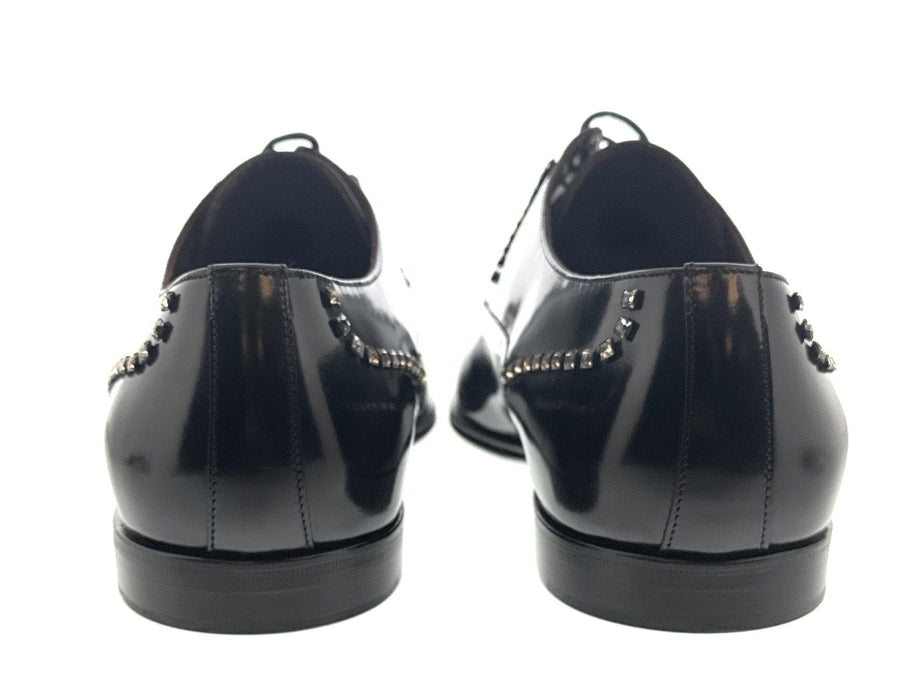 Dolce & Gabbana Men's Black Studded Patent Leather Lace-Up Oxford Shoes-EU41