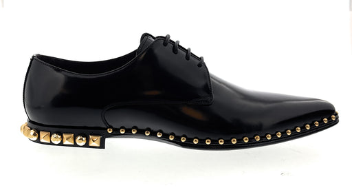 Dolce & Gabbana Men's Black Studded Heel Leather Lace-Up Oxford Shoes-EU41