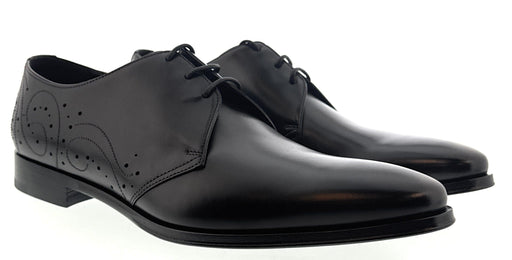 Dolce & Gabbana Men's Black Leather Derby Dress Shoes with Perforated Detailing-EU43.5