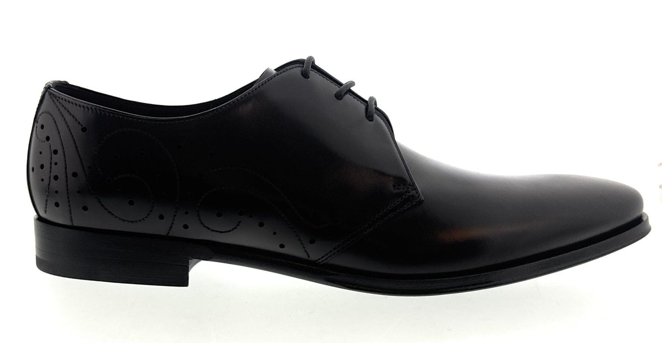 Dolce & Gabbana Men's Black Leather Derby Dress Shoes with Perforated Detailing-EU43.5
