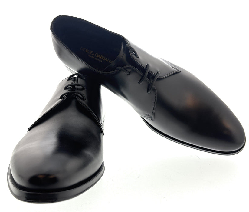Dolce & Gabbana Men's Black Leather Derby Dress Shoes with Perforated Detailing-EU43.5