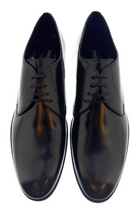 Dolce & Gabbana Men's Classic Black Leather Derby Dress Shoes-EU44.5