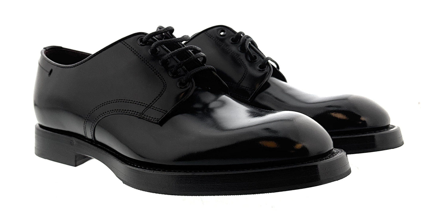 Dolce & Gabbana Men's Black Polished Leather Derby Dress Shoes-EU40