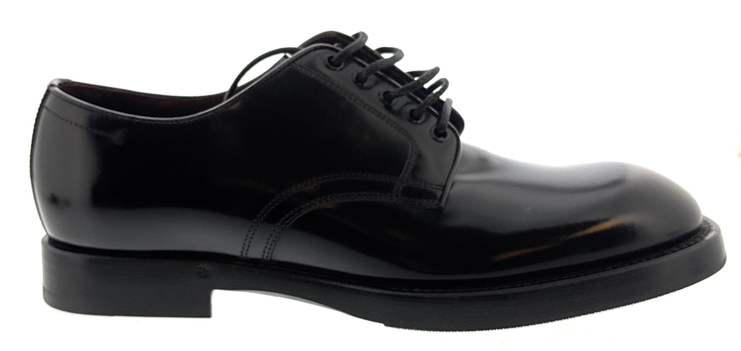 Dolce & Gabbana Men's Black Polished Leather Derby Dress Shoes-EU40