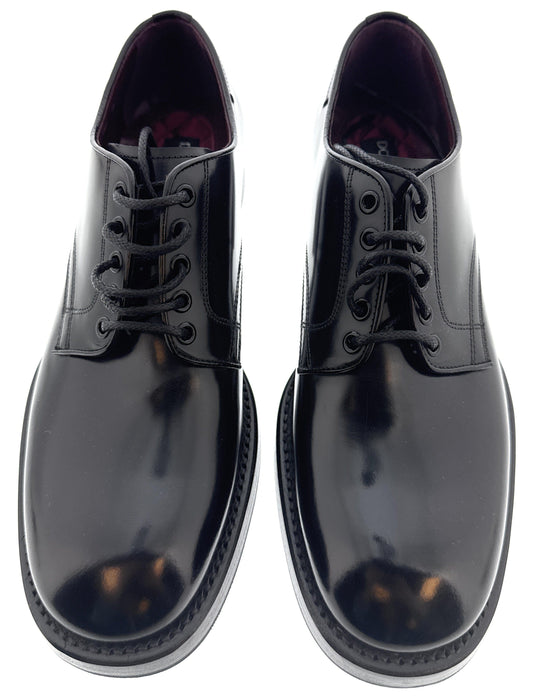 Dolce & Gabbana Men's Black Polished Leather Derby Dress Shoes-EU40