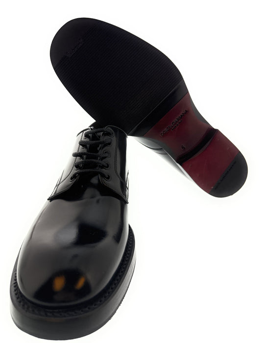 Dolce & Gabbana Men's Black Polished Leather Derby Dress Shoes-EU40