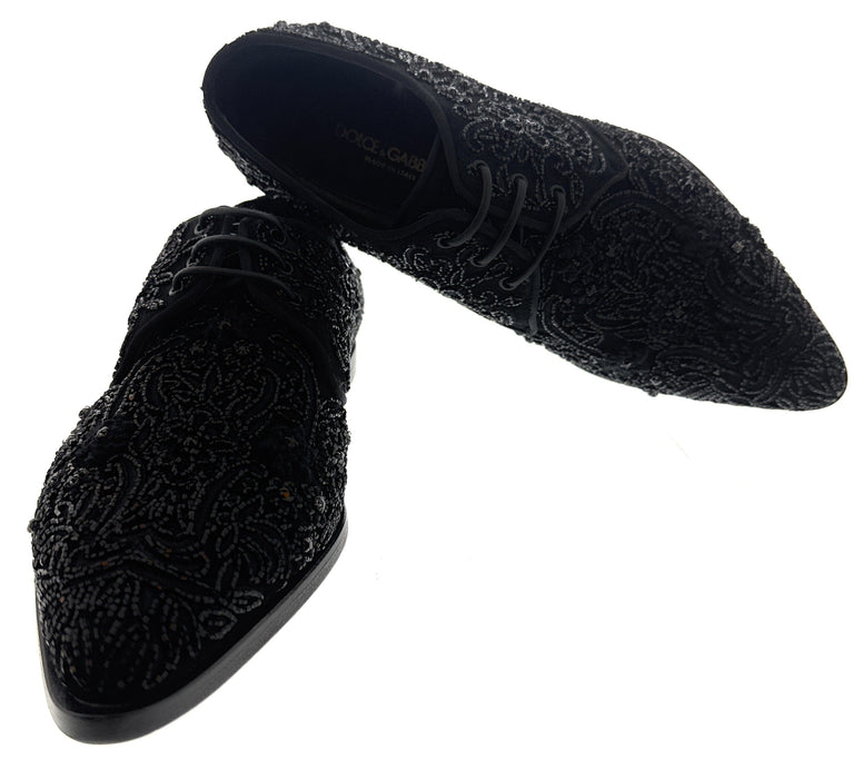 Dolce & Gabbana Men's Black Polished Leather Lace-Up Derby Shoes-EU39