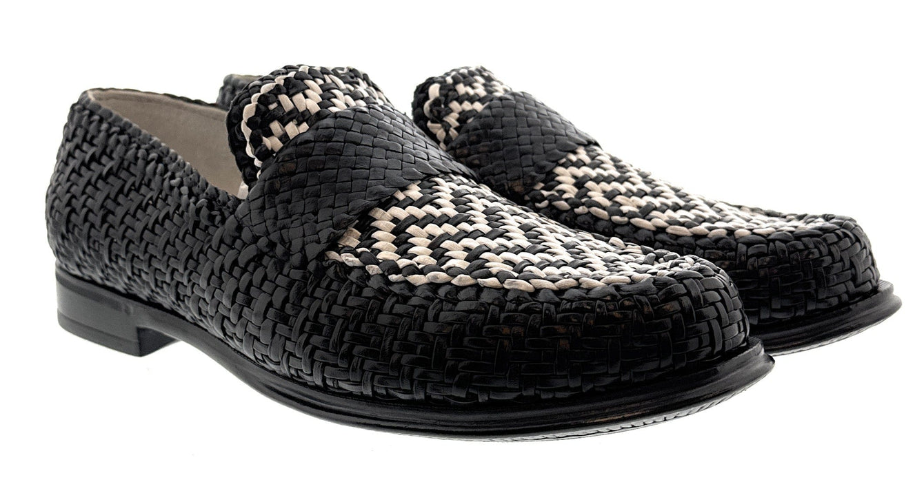 Dolce & Gabbana Men's Black & White Woven Raffia Loafers Slip-On Shoes-EU39