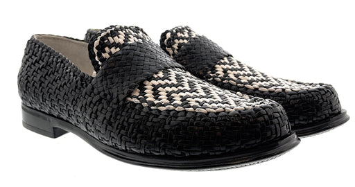 Dolce & Gabbana Men's Black & White Woven Raffia Loafers Slip-On Shoes-EU39
