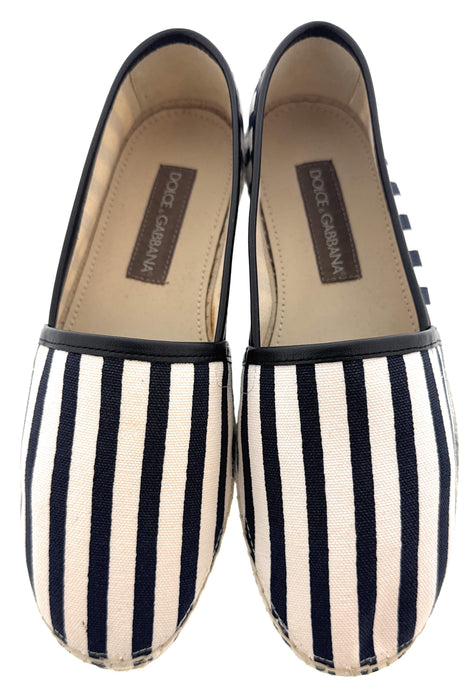 Dolce & Gabbana Men's Black & White Striped Canvas Espadrilles-EU40