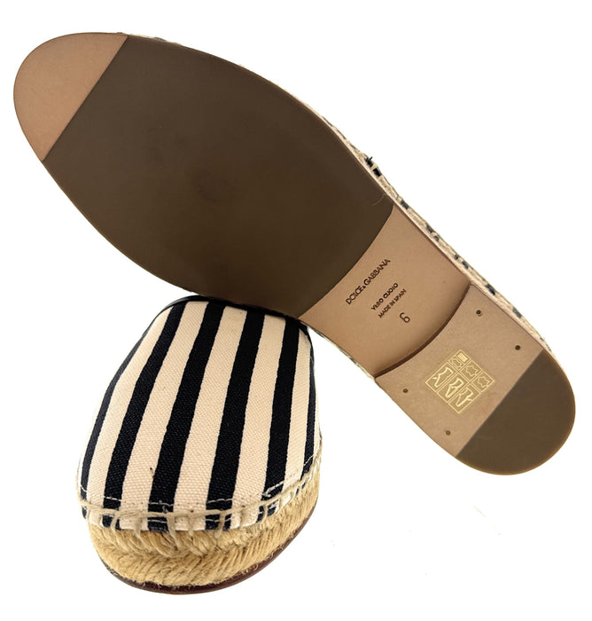Dolce & Gabbana Men's Black & White Striped Canvas Espadrilles-EU40
