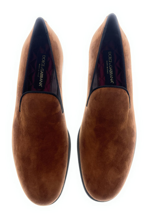 Dolce & Gabbana Men's Brown Suede Loafers Slip-On Dress Shoes-EU42