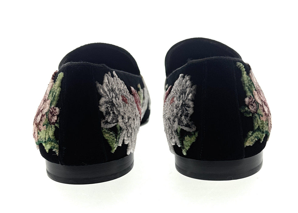 Dolce & Gabbana Men's Black Velvet Floral Embroidered Loafers Slip-On Dress Shoes-EU40.5