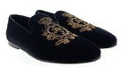 Dolce & Gabbana Men's Black Velvet Gold Embroidered Crest Loafers Slip-On Dress Shoes-EU40.5