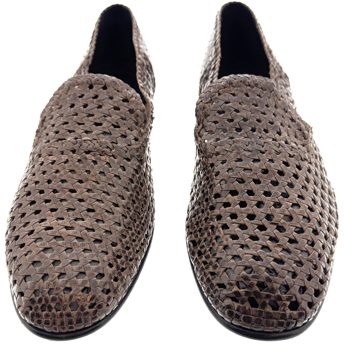 Dolce & Gabbana Men's Brown Woven Leather Slip-On Loafers Lightweight Summer Shoes-EU41