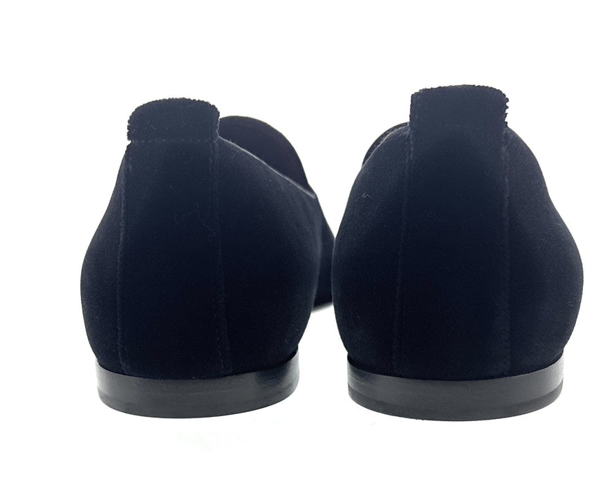 Dolce & Gabbana Men's Black Velvet Crystal Cross Loafers Slip-On Dress Shoes Made in Italy-EU39