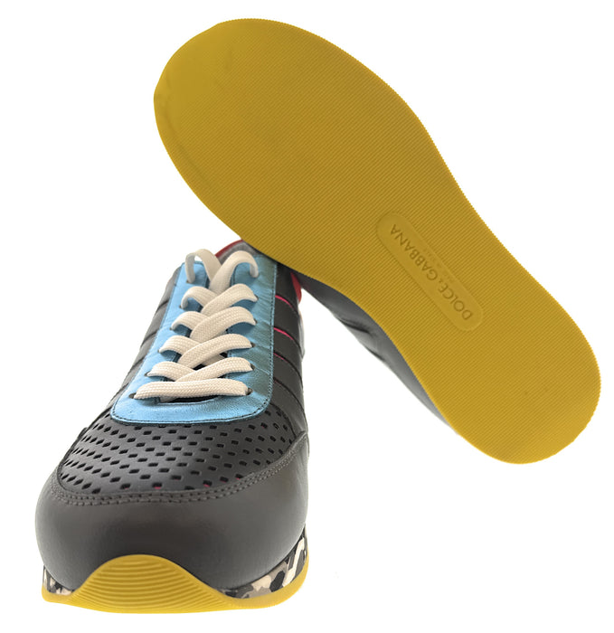 Dolce & Gabbana Men's Multi-Color Leather Lace-Up Sneakers Camouflage Sole Made in Italy-EU40