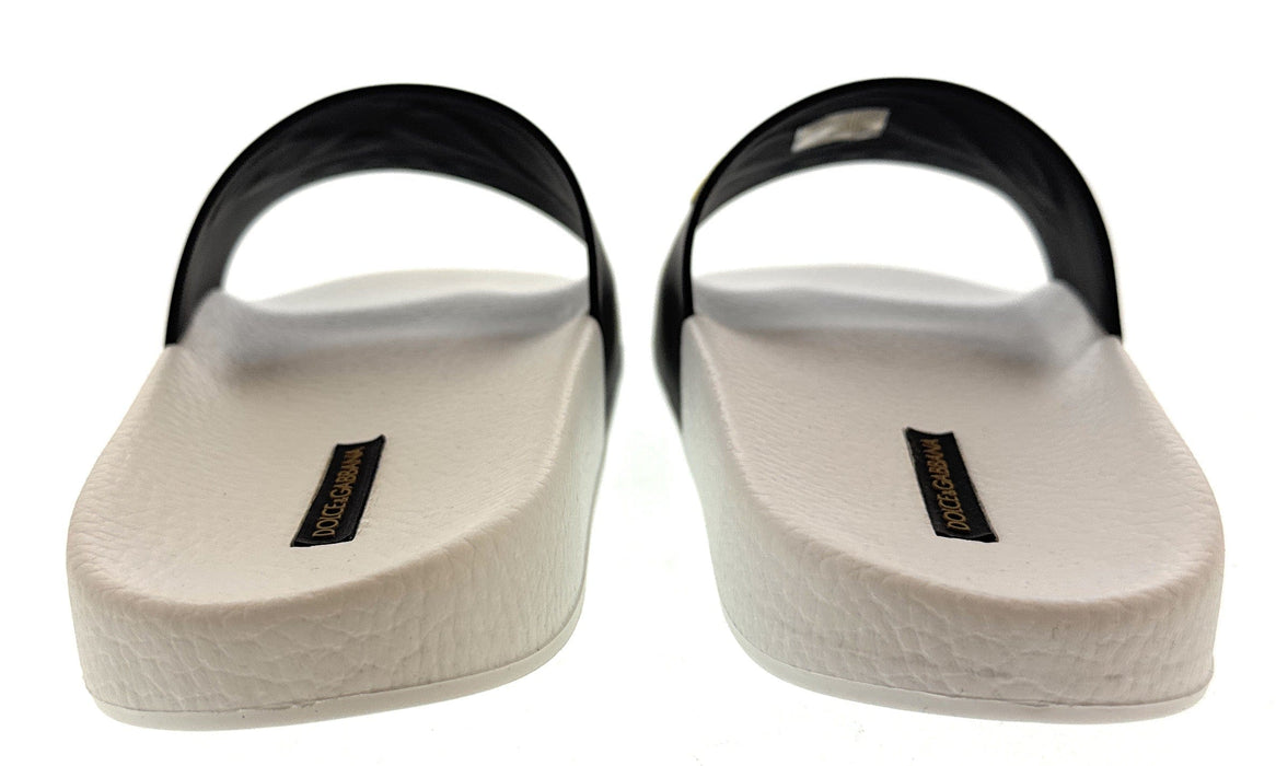 Dolce & Gabbana Men's Black & White Logo Slides Gold Embroidery Luxury Hotel Collection-EU39