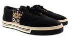 Dolce & Gabbana Men's Black Canvas Sneakers with Crown Cartoon Patch-EU39