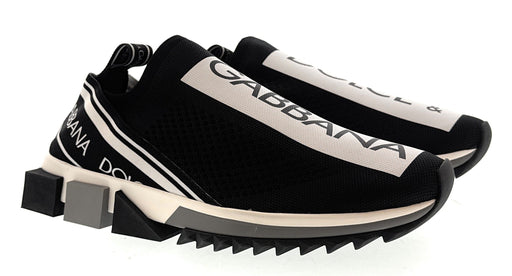 Dolce & Gabbana Black/White Logo Knit Slip On Sneakers-EU36.5