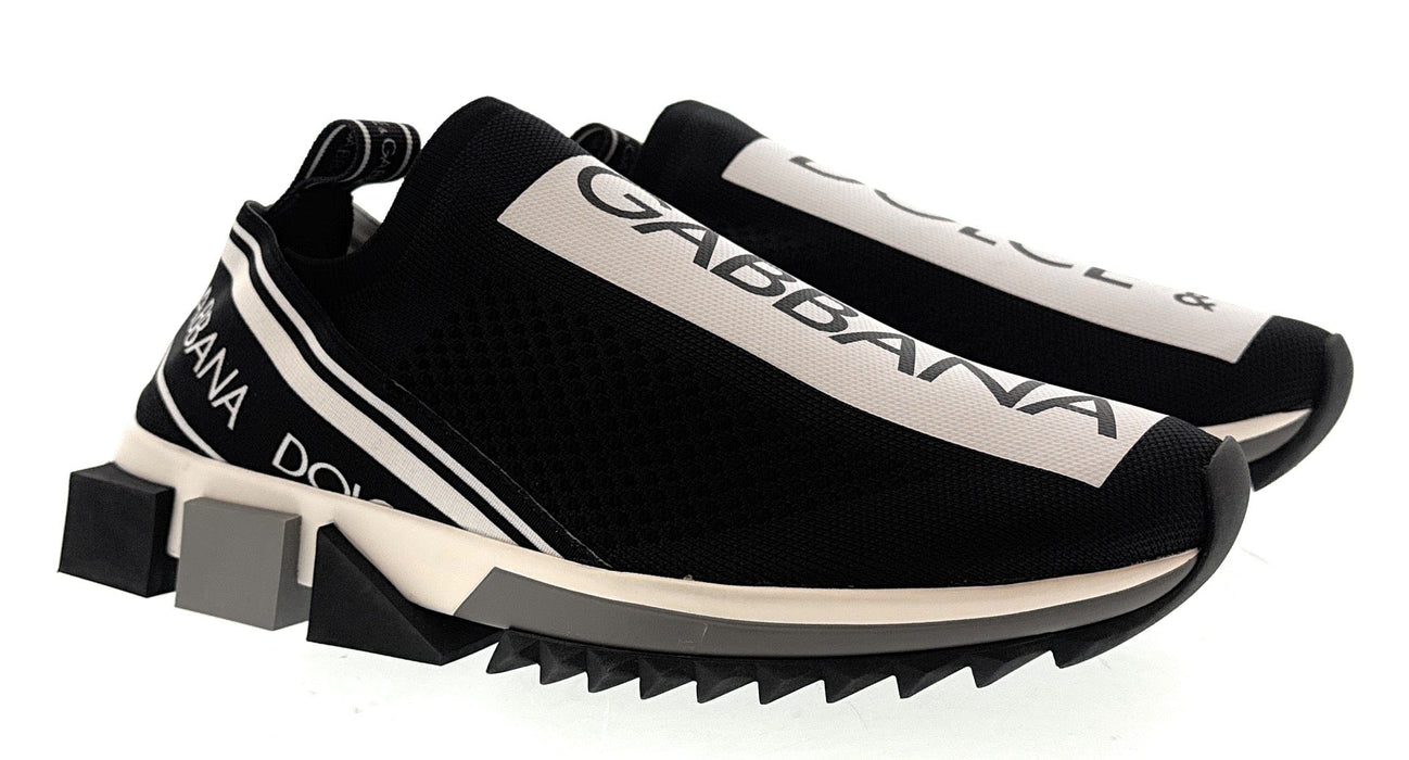 Dolce & Gabbana Black/White Logo Knit Slip On Sneakers-EU35