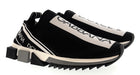Dolce & Gabbana Black/White Logo Knit Slip On Sneakers-EU35