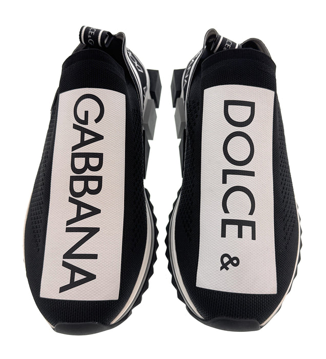 Dolce & Gabbana Black/White Logo Knit Slip On Sneakers-EU35
