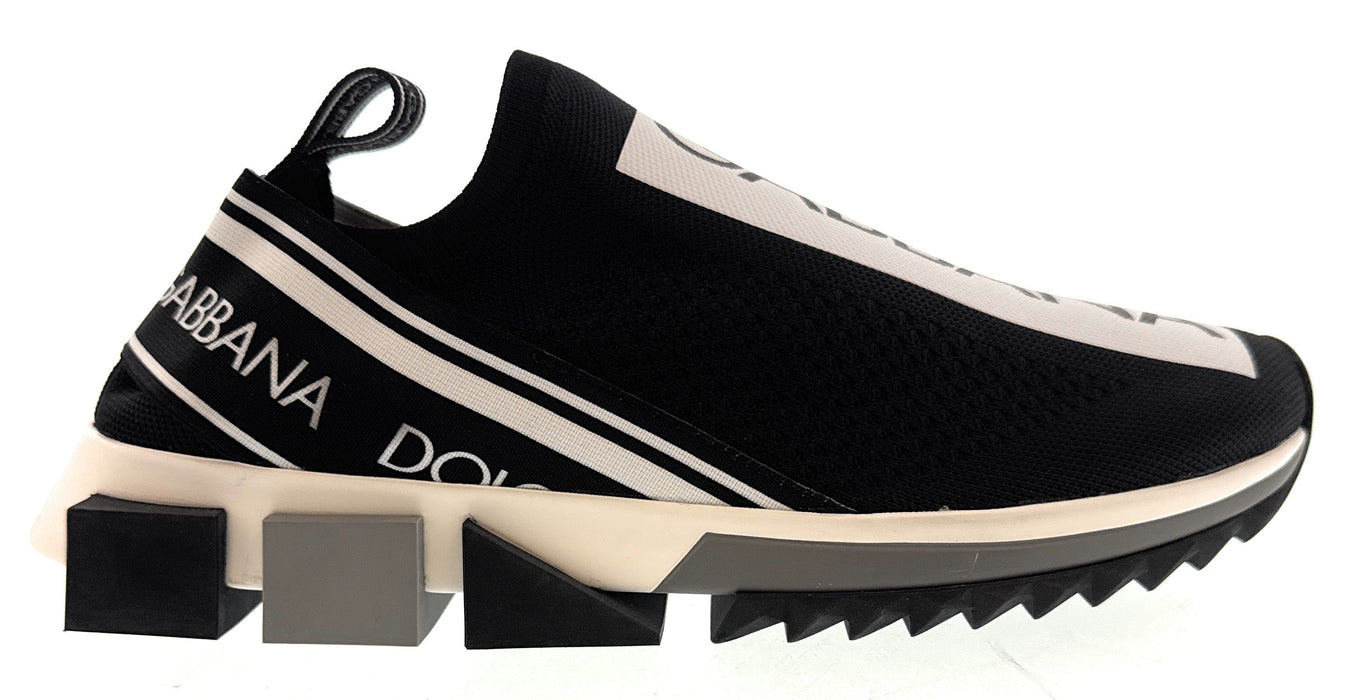 Dolce & Gabbana Black/White Logo Knit Slip On Sneakers-EU35