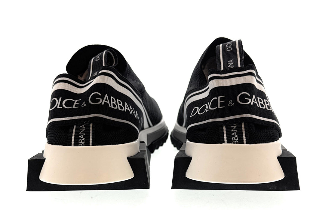 Dolce & Gabbana Black/White Logo Knit Slip On Sneakers-EU35
