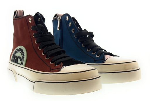 Dolce & Gabbana Men's Colorblock High-Top Sneakers – Red & Blue Canvas with Logo Patch-EU42