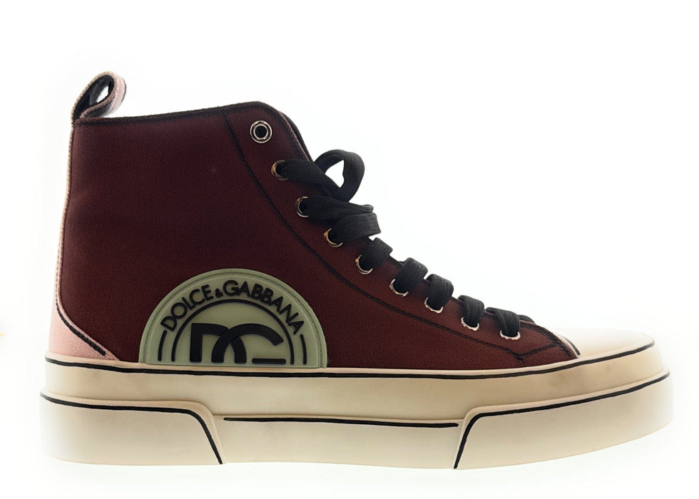 Dolce & Gabbana Men's Colorblock High-Top Sneakers – Red & Blue Canvas with Logo Patch-EU42