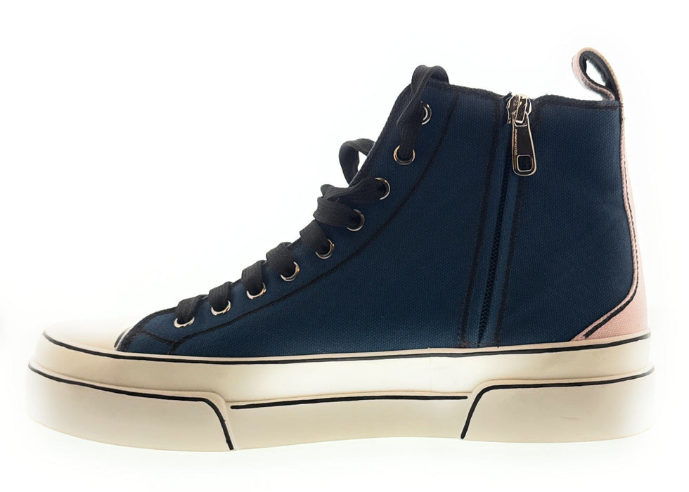 Dolce & Gabbana Men's Colorblock High-Top Sneakers – Red & Blue Canvas with Logo Patch-EU42