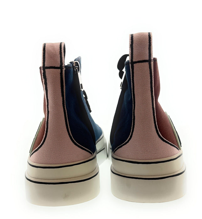 Dolce & Gabbana Men's Colorblock High-Top Sneakers – Red & Blue Canvas with Logo Patch-EU42