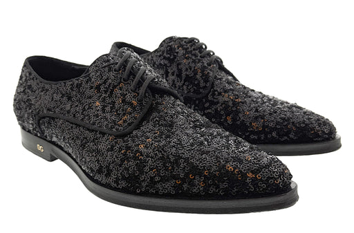 Dolce & Gabbana Black Sequin Embellished Mens Lace Up Dress Shoes-39