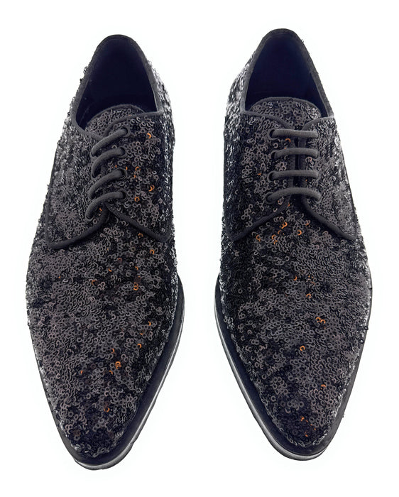 Dolce & Gabbana Black Sequin Embellished Mens Lace Up Dress Shoes-39
