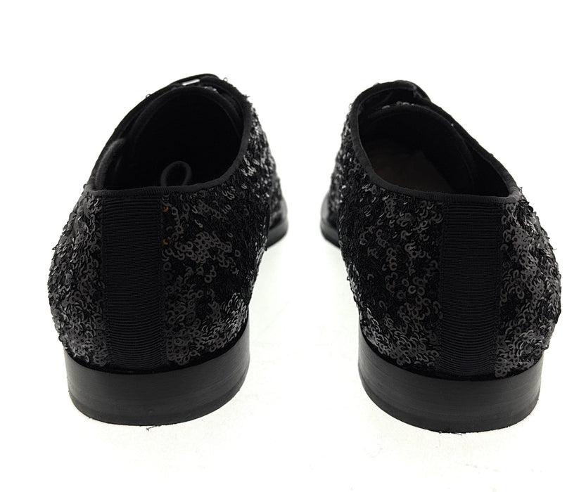 Dolce & Gabbana Black Sequin Embellished Mens Lace Up Dress Shoes-39