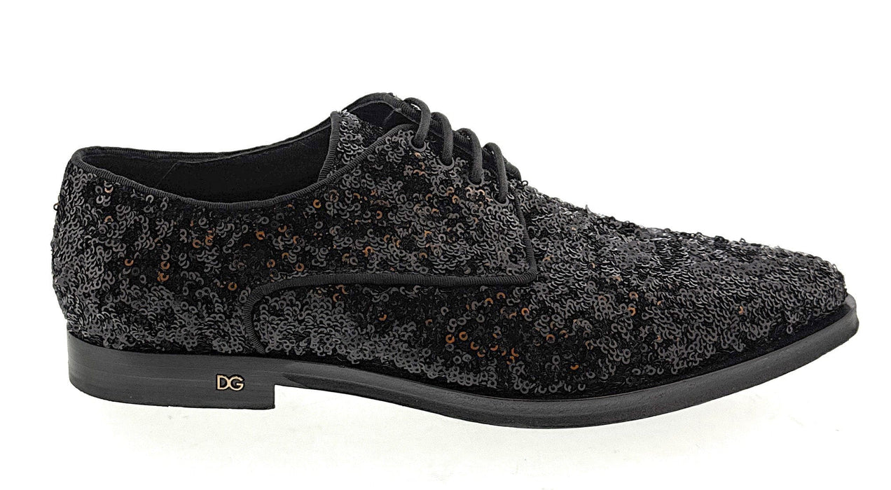Dolce & Gabbana Black Sequin Embellished Mens Lace Up Dress Shoes-39