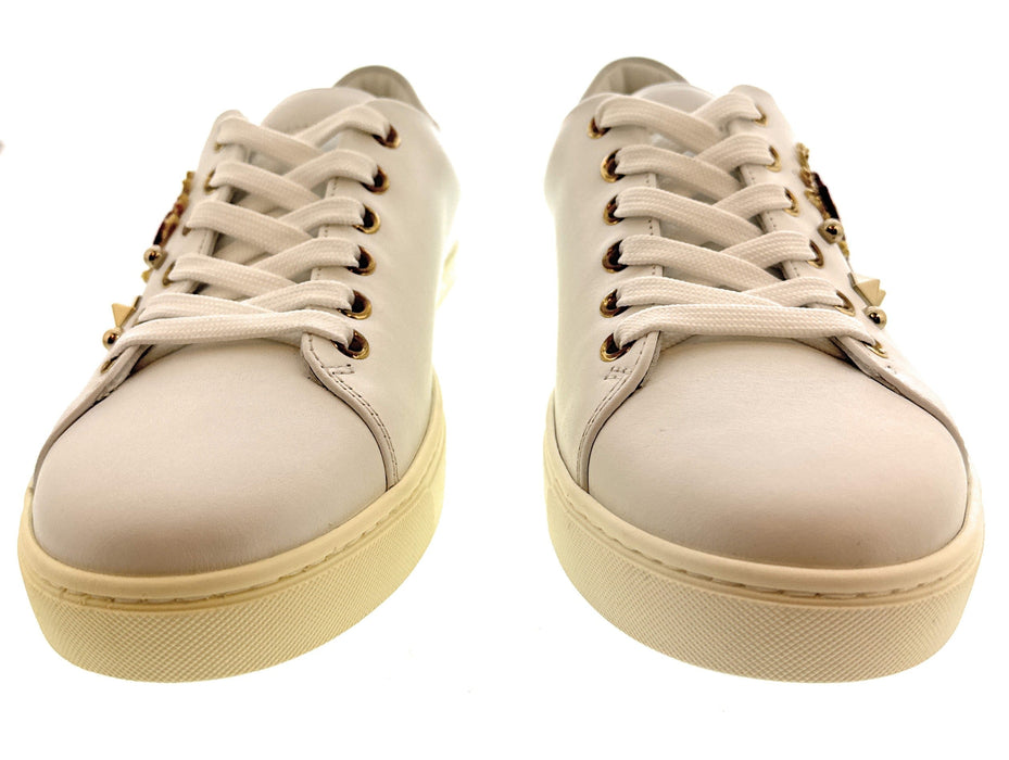 Dolce & Gabbana White Velvet Heart Patch Womens Lace Up Sneakers-36