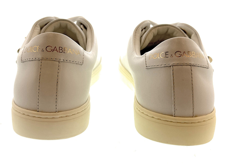 Dolce & Gabbana White Velvet Heart Patch Womens Lace Up Sneakers-36