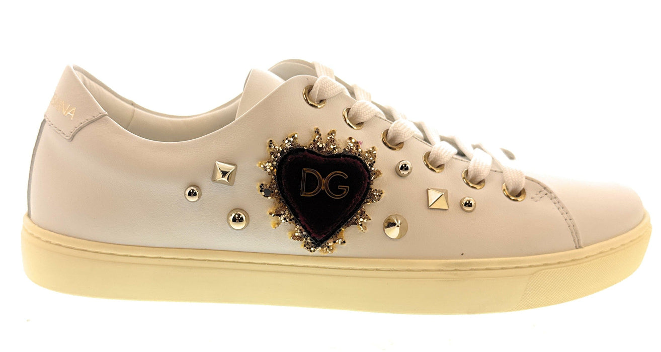 Dolce & Gabbana White Velvet Heart Patch Womens Lace Up Sneakers-36