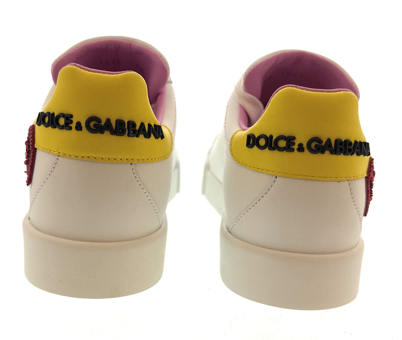 Dolce & Gabbana White Sequin Heart Embellished Sneakers-35