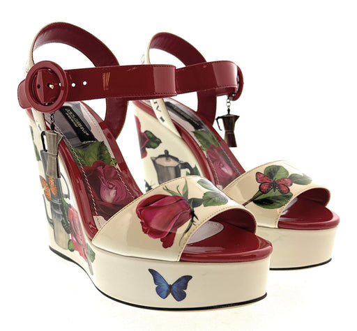Dolce & Gabbana Multicolor White   Rose Garden Wedge Sandals-36