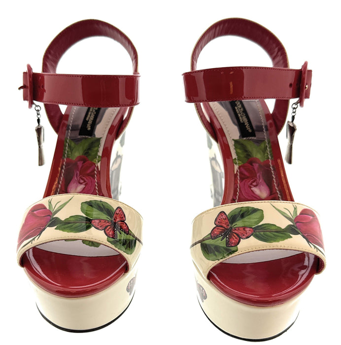 Dolce & Gabbana Multicolor White   Rose Garden Wedge Sandals-36