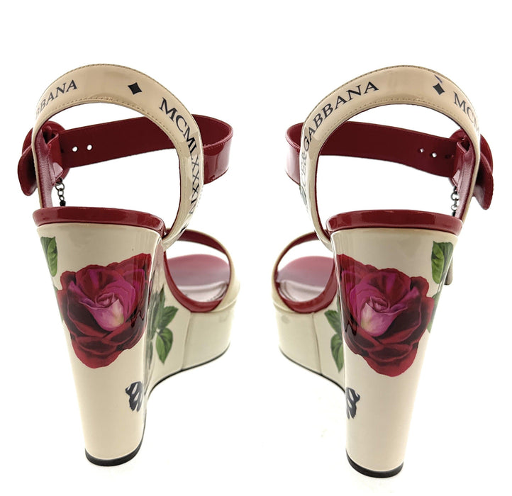 Dolce & Gabbana Multicolor White   Rose Garden Wedge Sandals-36