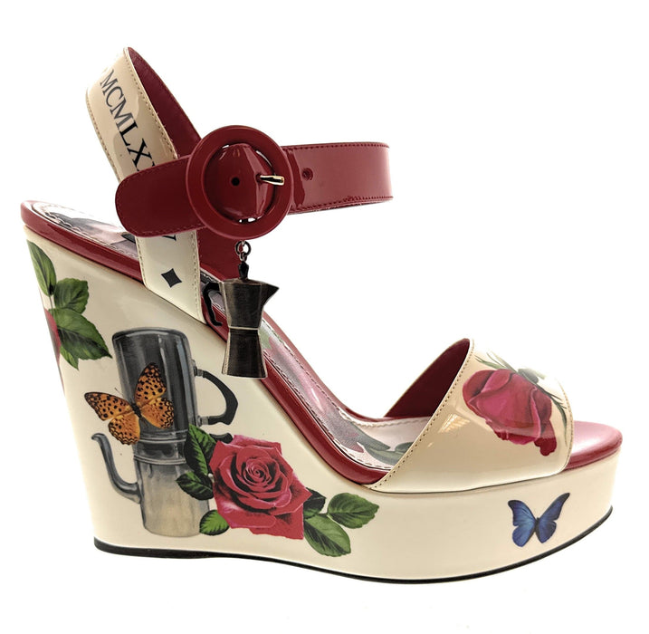 Dolce & Gabbana Multicolor White   Rose Garden Wedge Sandals-36