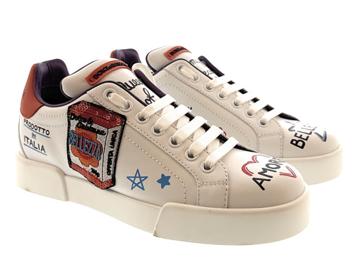Dolce & Gabbana White Classic Embroidered Patch Sneakers-EU35