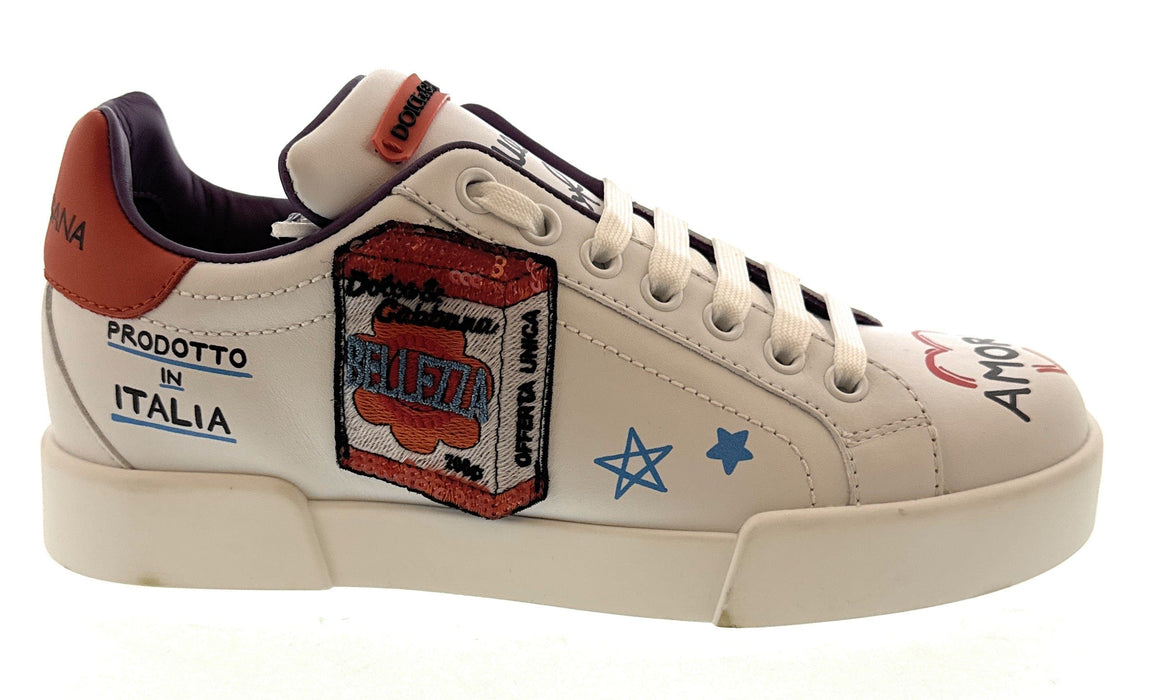 Dolce & Gabbana White Classic Embroidered Patch Sneakers-EU35