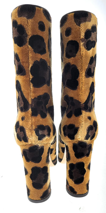 Dolce & Gabbana Brown Velvet Leopard Calf Slip On Boots-35