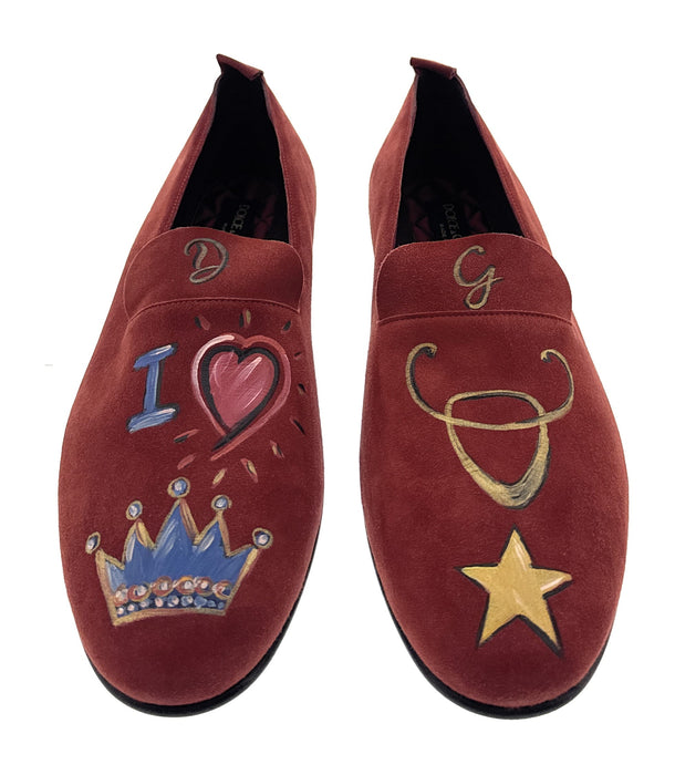 Dolce & Gabbana Red Velvet Loafers with Leather Sole - 39